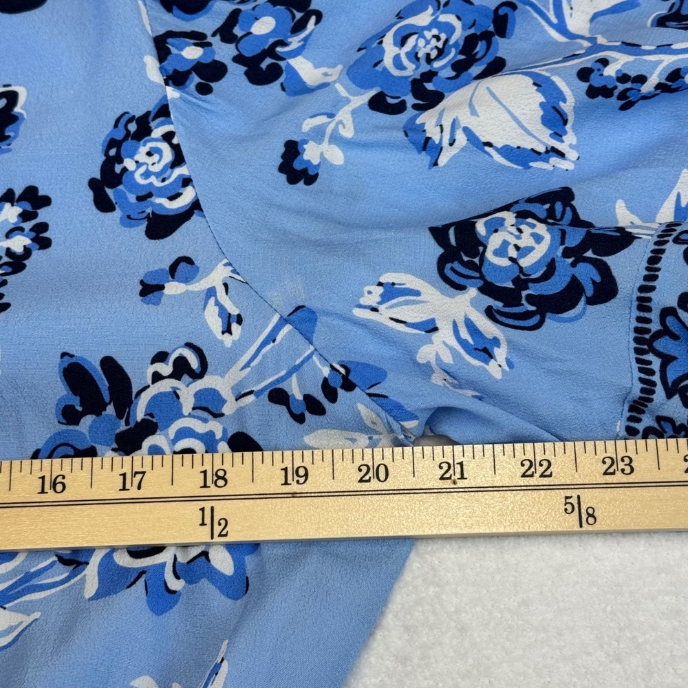 STS Blue Floral Midi Dress Button Front Flutter Sleeve Wood Buckle Belt XL - Picture 7 of 10